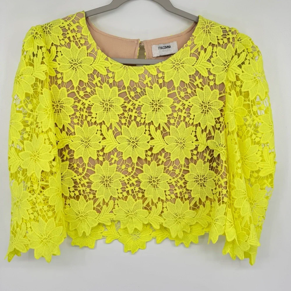 Fracomina Italian Brand Lace Cropped Top Neon Green Size Small